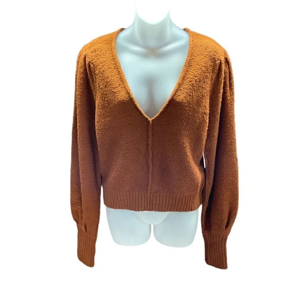 Free People Sweater Reverie Cropped V-Neck Burnt Butter Rust Brown Women XS